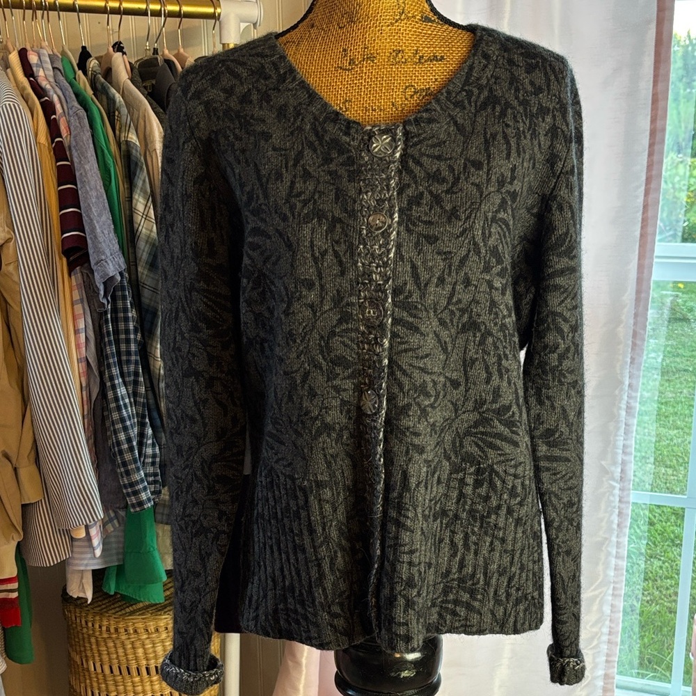 Bob Timberlake Lambswool Rabbit Hair Black Gray Cardigan Sweater Sz XL